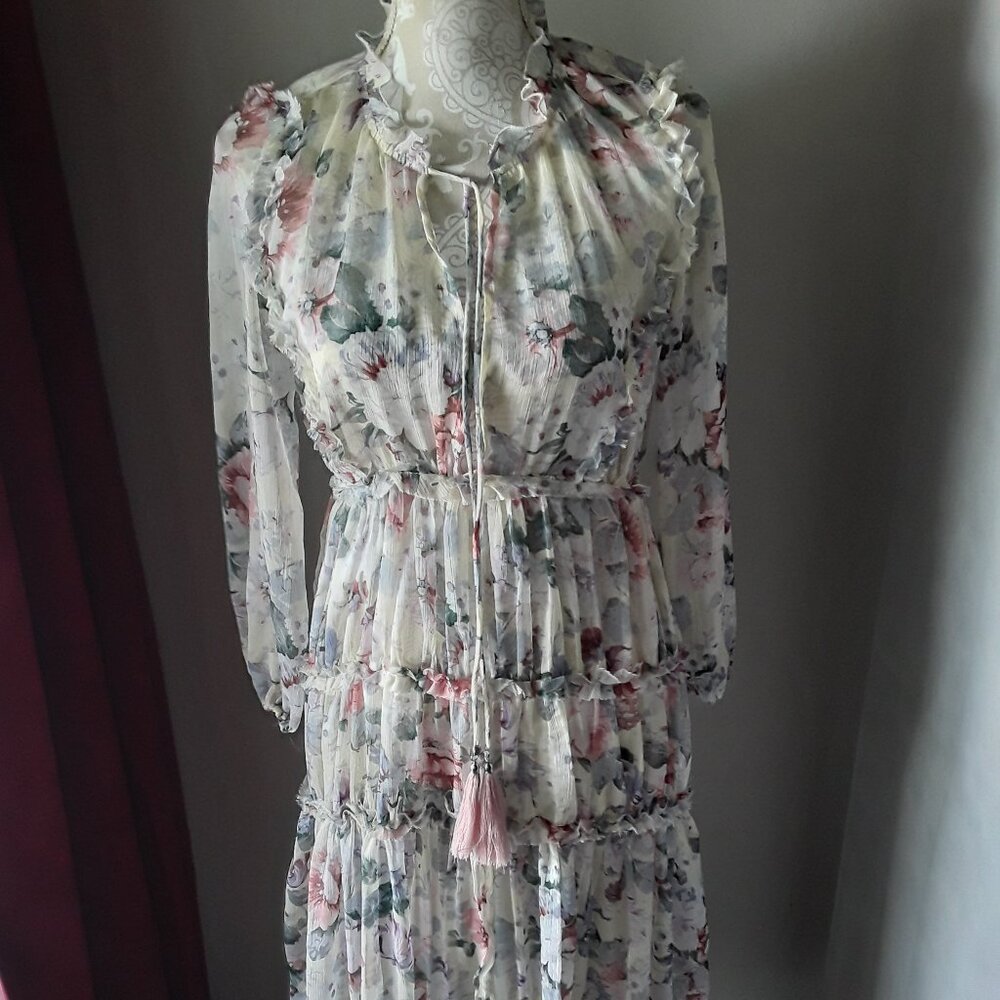 o.p.t lovely sheer creamy/pink floral maxi dress size S